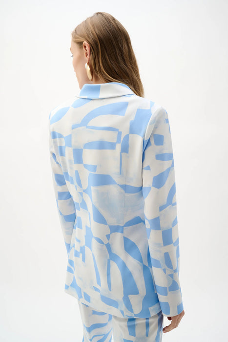 Joseph Ribkoff Blue/Beige Geometric Double Breast Blazer 262130