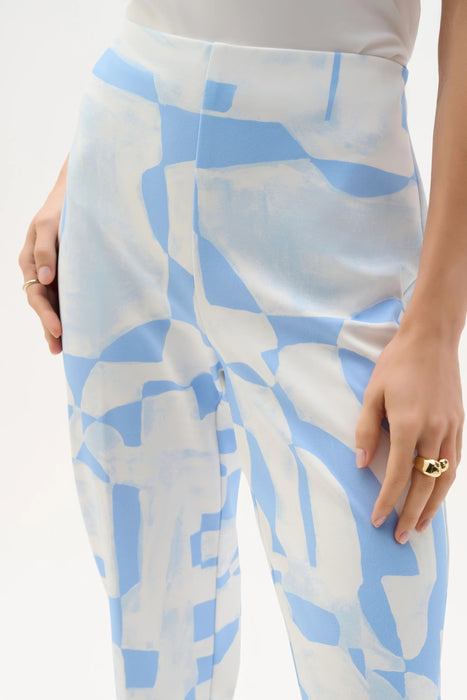 Joseph Ribkoff Blue/Beige Geometric Straight Pull-On Pants 262131