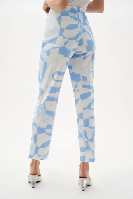 Joseph Ribkoff Blue/Beige Geometric Straight Pull-On Pants 262131