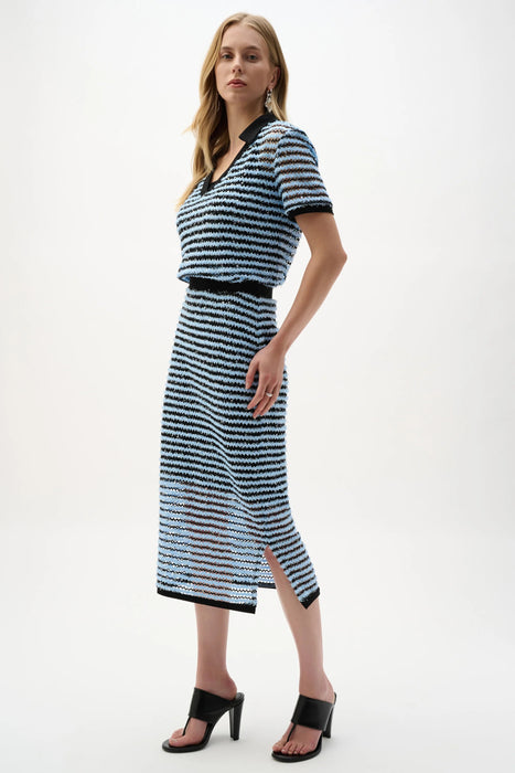 Joseph Ribkoff Blue/Black Textured Stripe Midi Pencil Skirt 262146