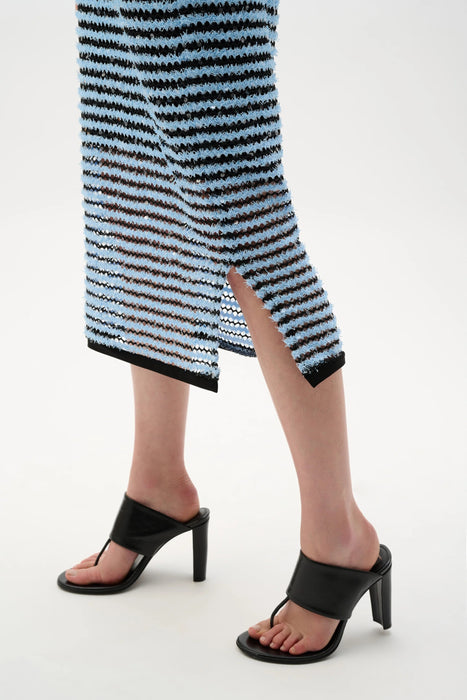 Joseph Ribkoff Blue/Black Textured Stripe Midi Pencil Skirt 262146