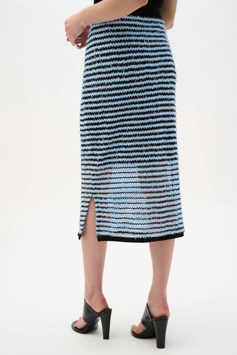 Joseph Ribkoff Blue/Black Textured Stripe Midi Pencil Skirt 262146