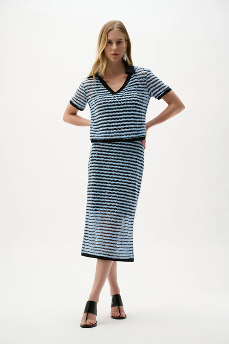 Joseph Ribkoff Blue Textured Stripe Short Sleeve Top 262147