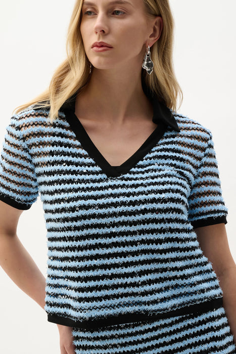 Joseph Ribkoff Blue Textured Stripe Short Sleeve Top 262147