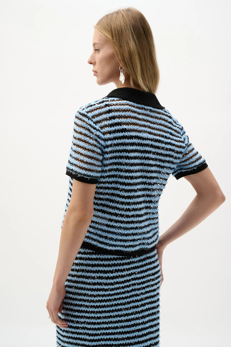 Joseph Ribkoff Blue Textured Stripe Short Sleeve Top 262147