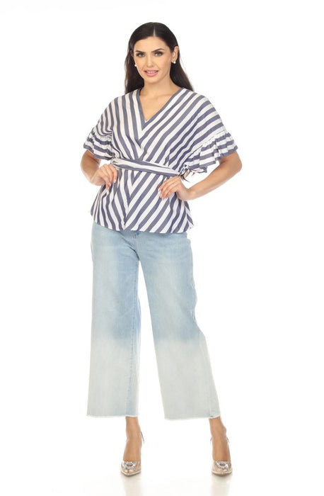 Joseph Ribkoff Blue/Light Blue Dip-Dyed High-Rise Frayed Cropped Wide-Leg Jeans 232937
