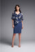 Joseph Ribkoff Style 231731 Blue/Multi Printed Asymmetric Sheer Overlay Sheath Dress