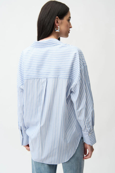 Joseph Ribkoff Blue/Vanilla Striped Embellished Boxy Shirt 261931