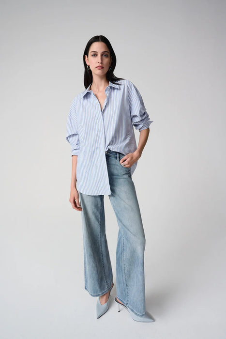 Joseph Ribkoff Blue/Vanilla Striped Embellished Boxy Shirt 261931