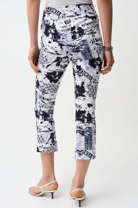 Joseph Ribkoff Blue/Vanilla Floral Graphic Pull-On Crop Pants 261187