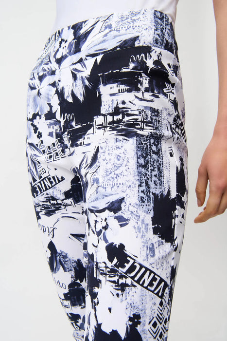 Joseph Ribkoff Blue/Vanilla Floral Graphic Pull-On Crop Pants 261187