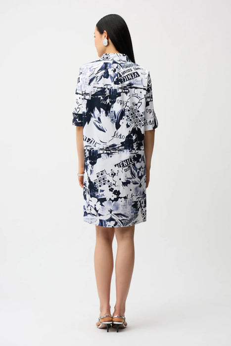 Joseph Ribkoff Blue/Vanilla Floral Graphic Shirt Dress 261048
