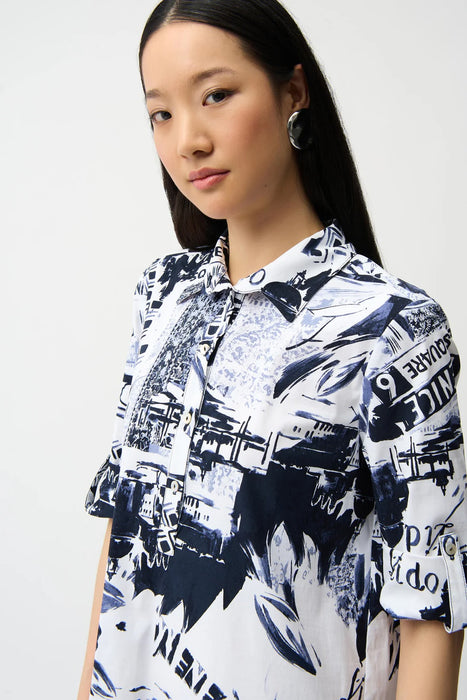 Joseph Ribkoff Blue/Vanilla Floral Graphic Shirt Dress 261048