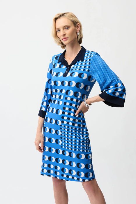 Joseph Ribkoff Blue/Vanilla Polka Dot 3/4 Sleeve Shirt Dress 261179