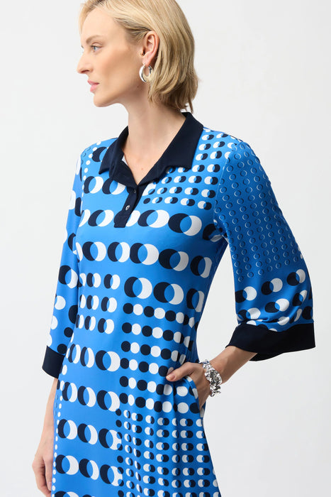 Joseph Ribkoff Blue/Vanilla Polka Dot 3/4 Sleeve Shirt Dress 261179