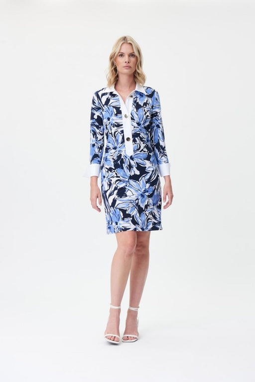 Joseph Ribkoff Style 232241 Blue/Vanilla Floral Print 3/4 Sleeve Shirt Dress