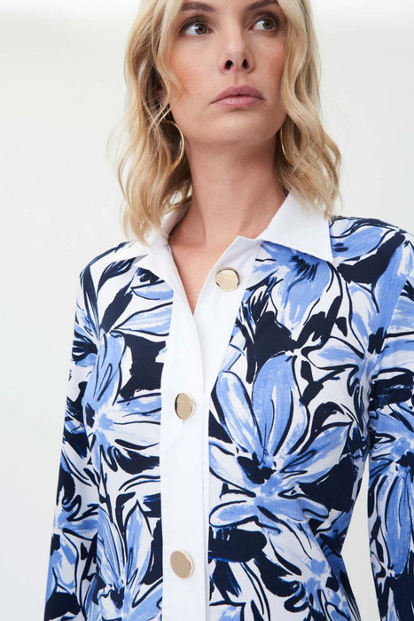 Joseph Ribkoff Blue/Vanilla Floral Print 3/4 Sleeve Shirt Dress 232241