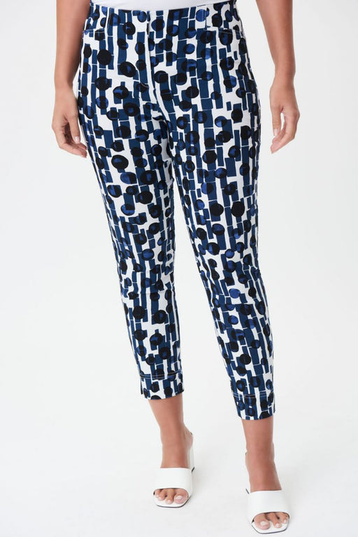 Joseph Ribkoff Style 232263 Blue/Vanilla Geometric Print Pull On Cropped Pants