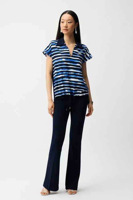 Joseph Ribkoff Blue/Vanilla Striped Short Sleeve Cocoon Top 261231