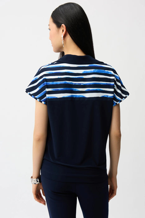 Joseph Ribkoff Blue/Vanilla Striped Short Sleeve Cocoon Top 261231