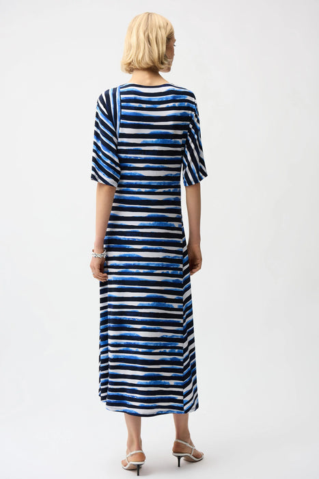 Joseph Ribkoff Blue/Vanilla Striped Midi Fit and Flare Dress 261047