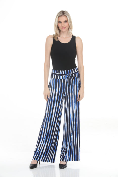 Joseph Ribkoff Blue/Vanilla Striped High Waist Wide Leg Pants 261292