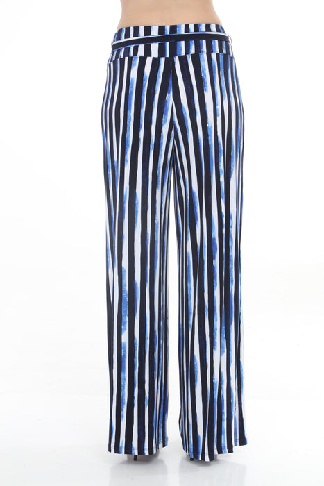 Joseph Ribkoff Blue/Vanilla Striped High Waist Wide Leg Pants 261292