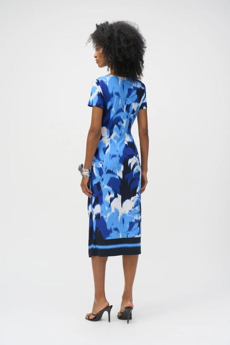 Joseph Ribkoff Blue/Vanilla Tropical Print Asymmetrical Dress 252179 AfterRetail Joseph Ribkoff Blue/Vanilla Tropical Print Asymmetrical Dress 252179 AfterRetail