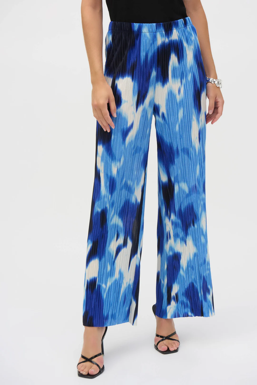 Joseph Ribkoff 252138 Blue/Vanilla Tropical Print Wide Leg  Pants