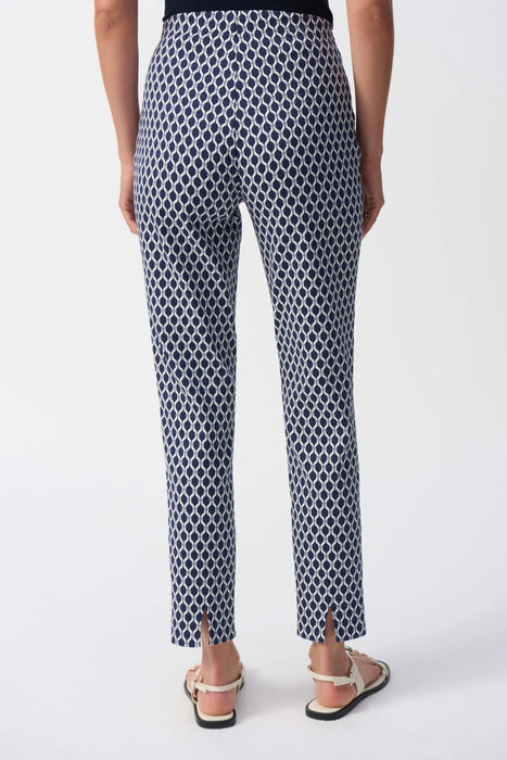 Joseph Ribkoff Blue/White Geometric Jacquard Slim Ankle Pants 251099