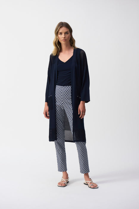 Joseph Ribkoff Blue/White Geometric Jacquard Slim Ankle Pants 251099