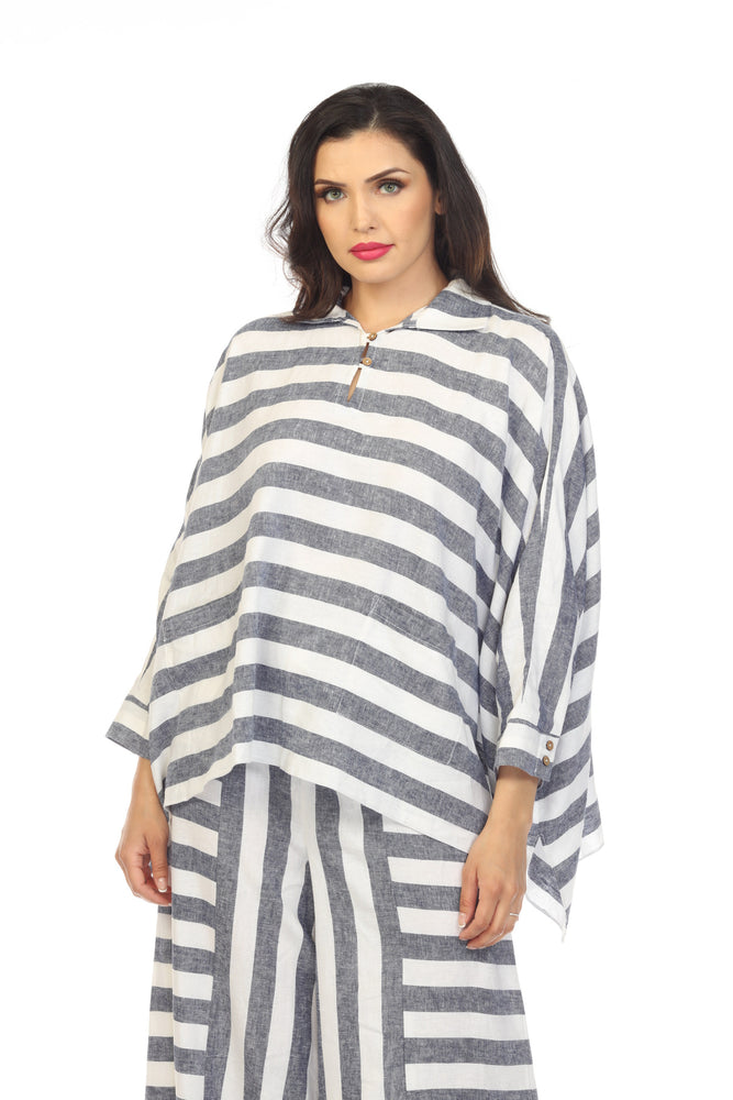 Joseph Ribkoff Style 232143 Blue/White Striped Batwing Sleeve Relaxed Fit Top