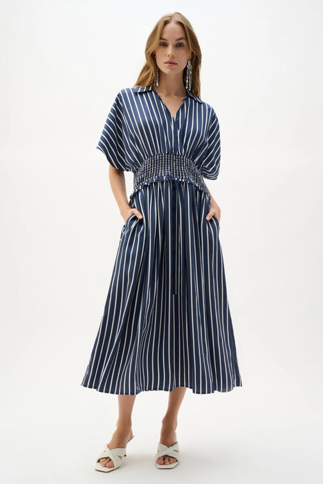 Joseph Ribkoff Blue/White Striped Midi Fit and Flare Dress 262912