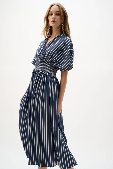Joseph Ribkoff Blue/White Striped Midi Fit and Flare Dress 262912