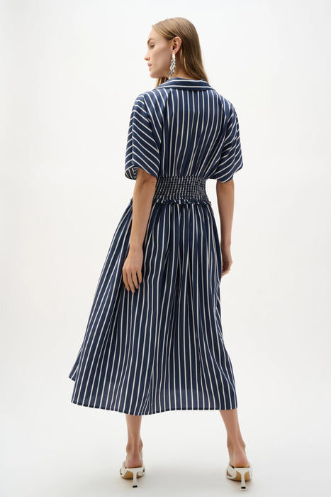 Joseph Ribkoff Blue/White Striped Midi Fit and Flare Dress 262912