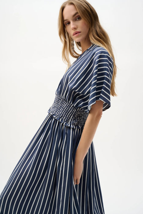 Joseph Ribkoff Blue/White Striped Midi Fit and Flare Dress 262912