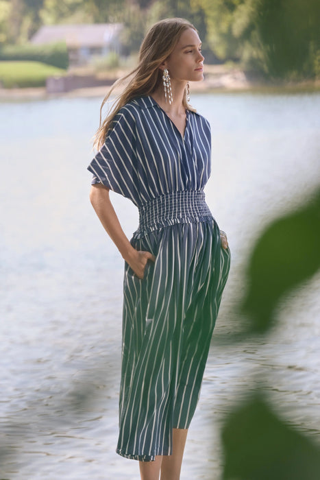 Joseph Ribkoff Blue/White Striped Midi Fit and Flare Dress 262912