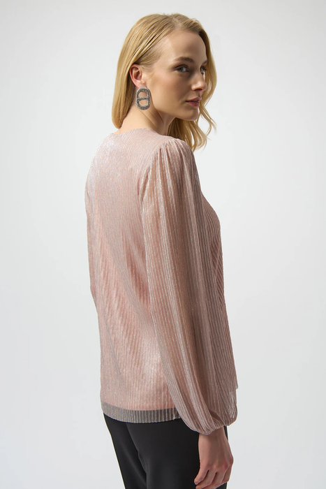 Joseph Ribkoff Blush V-Neck Long Pleated Puff Sleeves Top 254163