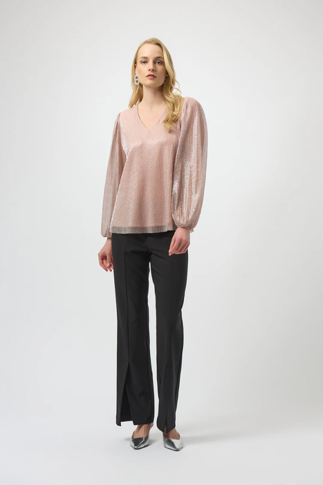 Joseph Ribkoff Blush V-Neck Long Pleated Puff Sleeves Top 254163