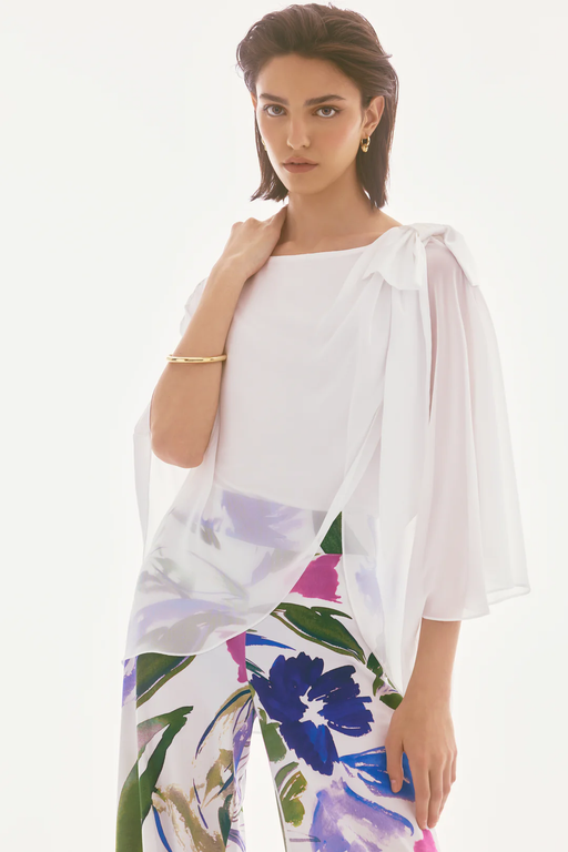 Joseph Ribkoff 251739 Vanilla Boat Neck Asymmetric Chiffon Overlay Top