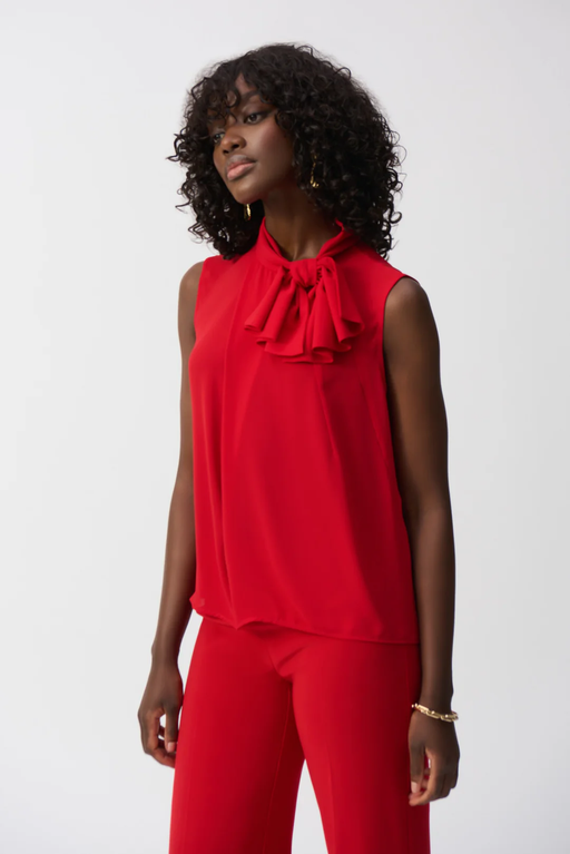 Joseph Ribkoff 251115 Red Bow Collar Sleeveless Top