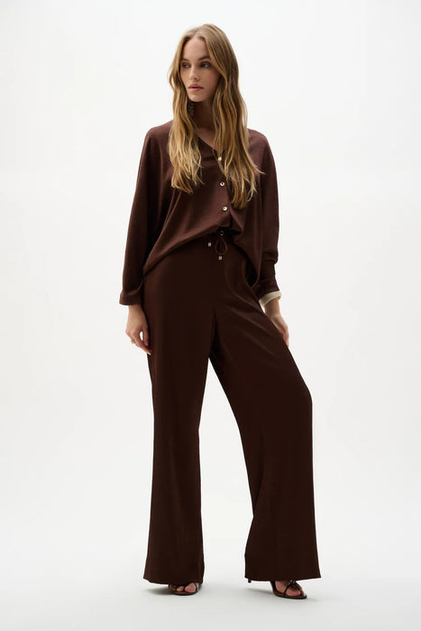 Joseph Ribkoff Mahogany V-Neck Button Front Boxy Satin Top 262153