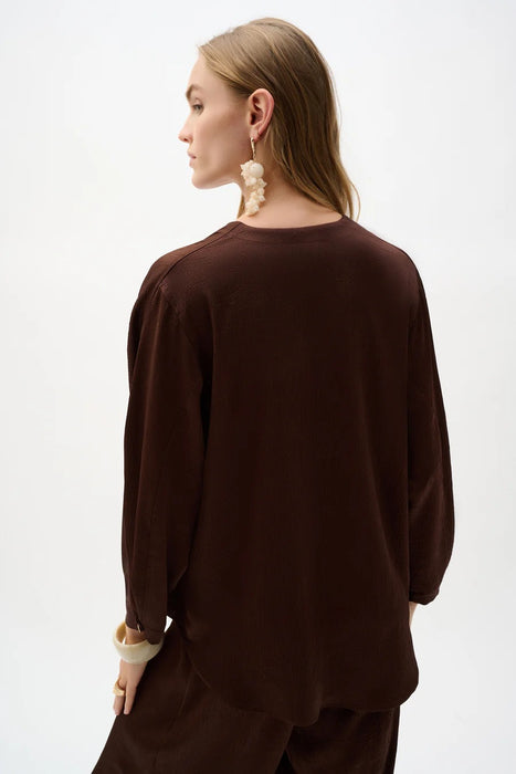 Joseph Ribkoff Mahogany V-Neck Button Front Boxy Satin Top 262153