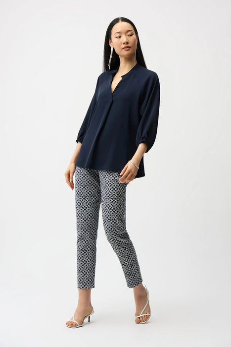 Joseph Ribkoff V-Neck Puff Sleeve Ruched Back Boxy Top 261076