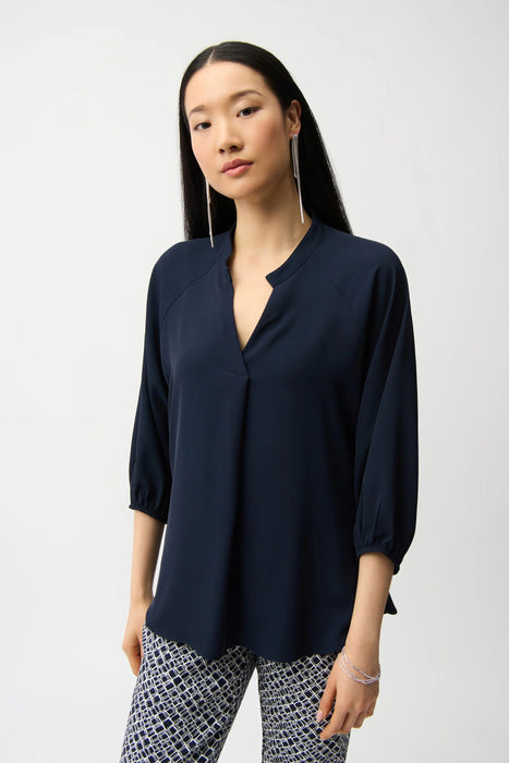 Joseph Ribkoff V-Neck Puff Sleeve Ruched Back Boxy Top 261076