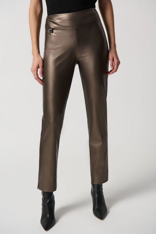 Joseph Ribkoff Style 234257 Bronze Metallic Faux Leather Pull On Slim Cropped Pants