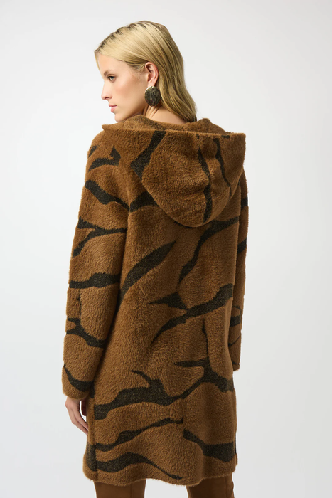 Joseph Ribkoff Brown/Black Animal Print Hooded Faux Fur Coat 253902
