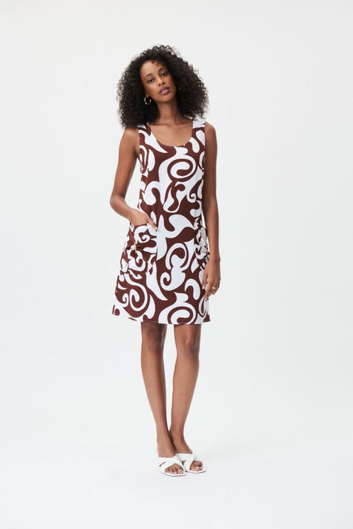Joseph Ribkoff Style 232165 Brown/Vanilla Abstract Print Sleeveless Tank Dress