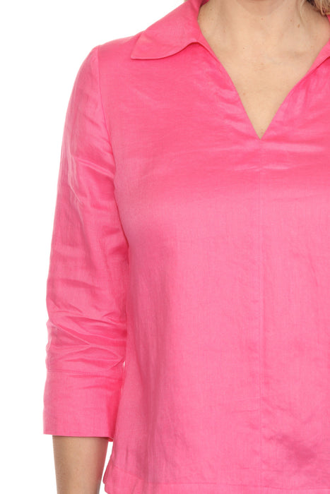 Joseph Ribkoff Collared V-Neck 3/4 Sleeve Linen Top 252933