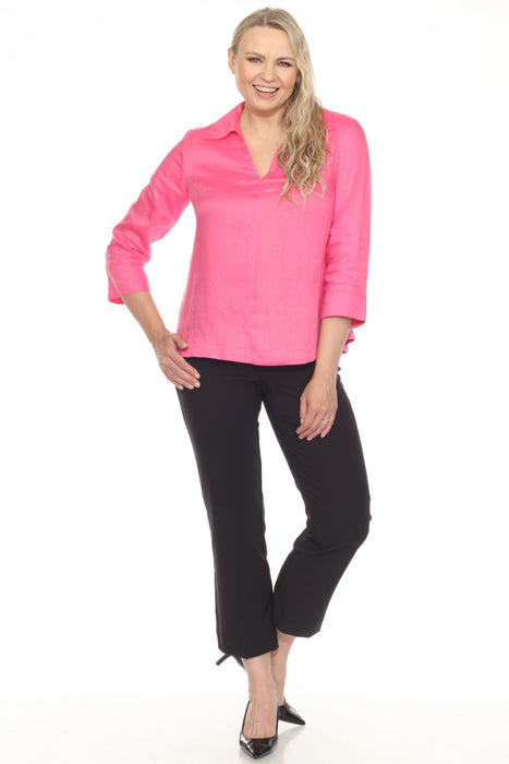 Joseph Ribkoff Collared V-Neck 3/4 Sleeve Linen Top 252933